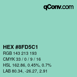 カラーコード: HEX #8FD5C1 | qconv.com