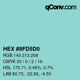 カラーコード: HEX #8FD5D0 | qconv.com