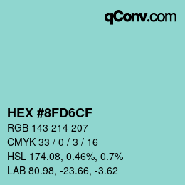 Color code: HEX #8FD6CF | qconv.com