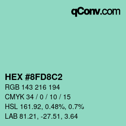 カラーコード: HEX #8FD8C2 | qconv.com