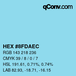 カラーコード: HEX #8FDAEC | qconv.com