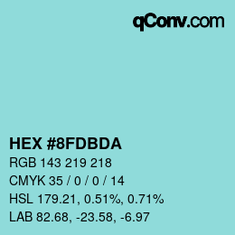 カラーコード: HEX #8FDBDA | qconv.com