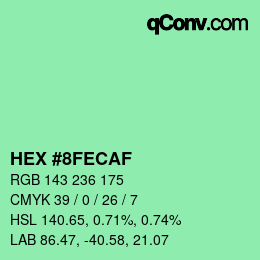 カラーコード: HEX #8FECAF | qconv.com