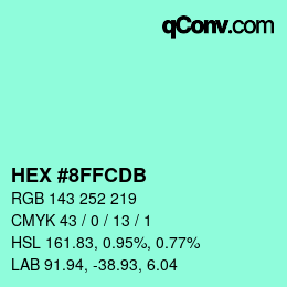 カラーコード: HEX #8FFCDB | qconv.com
