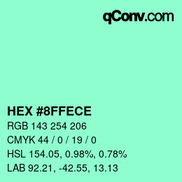 Color code: HEX #8FFECE | qconv.com