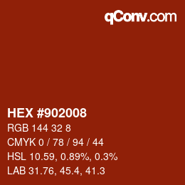 颜色代码: HEX #902008 | qconv.com