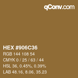 カラーコード: HEX #906C36 | qconv.com