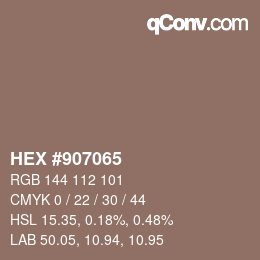 Code couleur: HEX #907065 | qconv.com