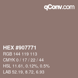 Farbcode: HEX #907771 | qconv.com