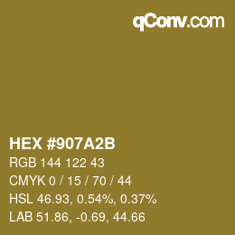 Color code: HEX #907A2B | qconv.com