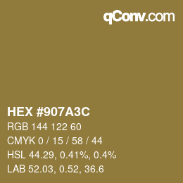 Farbcode: HEX #907A3C | qconv.com