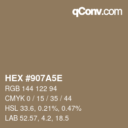 Color code: HEX #907A5E | qconv.com