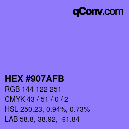 Color code: HEX #907AFB | qconv.com
