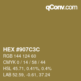 Color code: HEX #907C3C | qconv.com