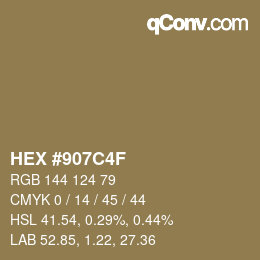 Farbcode: HEX #907C4F | qconv.com