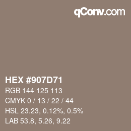 Farbcode: HEX #907D71 | qconv.com