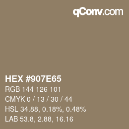 Farbcode: HEX #907E65 | qconv.com