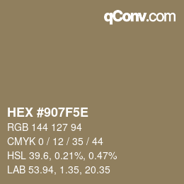 Color code: HEX #907F5E | qconv.com