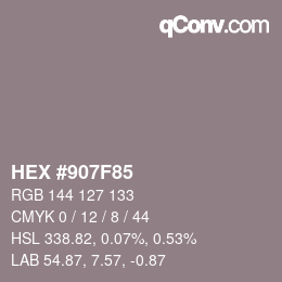 Color code: HEX #907F85 | qconv.com