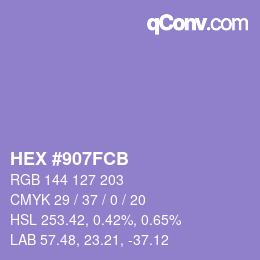 Color code: HEX #907FCB | qconv.com