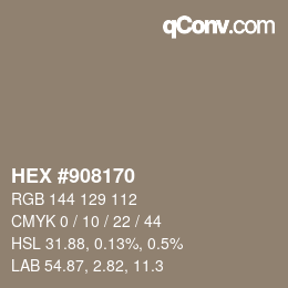Farbcode: HEX #908170 | qconv.com