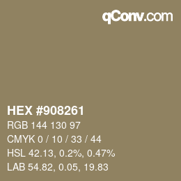 Color code: HEX #908261 | qconv.com