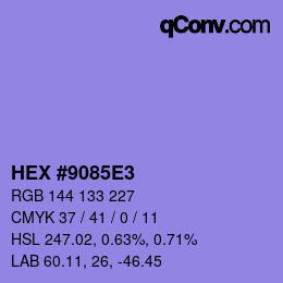カラーコード: HEX #9085E3 | qconv.com