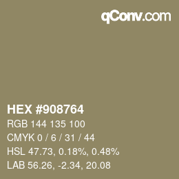 颜色代码: HEX #908764 | qconv.com