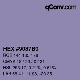 颜色代码: HEX #9087B0 | qconv.com