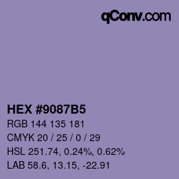 カラーコード: HEX #9087B5 | qconv.com