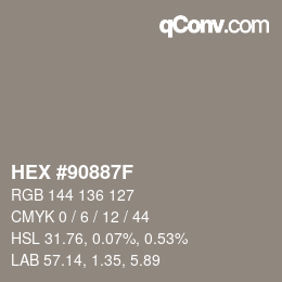 Color code: HEX #90887F | qconv.com