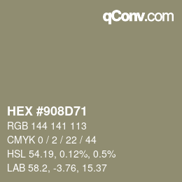 Farbcode: HEX #908D71 | qconv.com