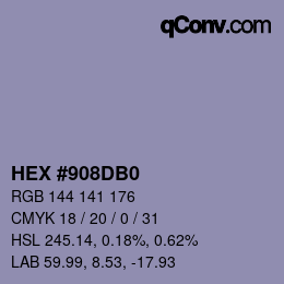 颜色代码: HEX #908DB0 | qconv.com
