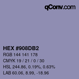 颜色代码: HEX #908DB2 | qconv.com