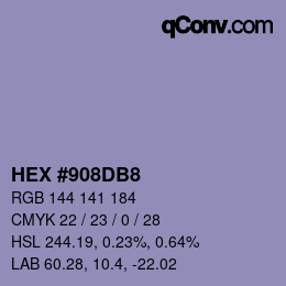 カラーコード: HEX #908DB8 | qconv.com