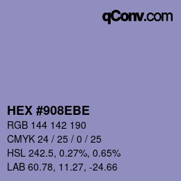 カラーコード: HEX #908EBE | qconv.com