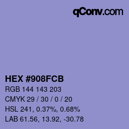 Color code: HEX #908FCB | qconv.com