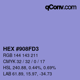 Color code: HEX #908FD3 | qconv.com