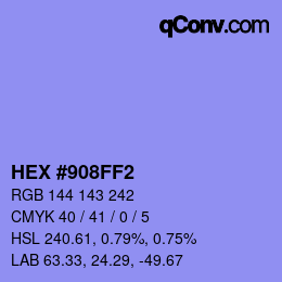 Color code: HEX #908FF2 | qconv.com