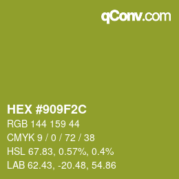 Color code: HEX #909F2C | qconv.com