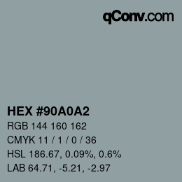 颜色代码: HEX #90A0A2 | qconv.com
