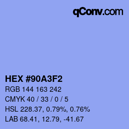 Farbcode: HEX #90A3F2 | qconv.com