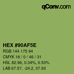 Color code: HEX #90AF5E | qconv.com