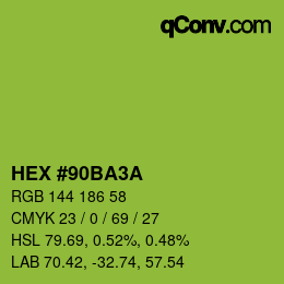 Color code: HEX #90BA3A | qconv.com