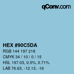 カラーコード: HEX #90C5DA | qconv.com