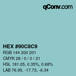 カラーコード: HEX #90C8C9 | qconv.com