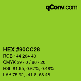 Color code: HEX #90CC28 | qconv.com