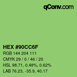 Color code: HEX #90CC6F | qconv.com