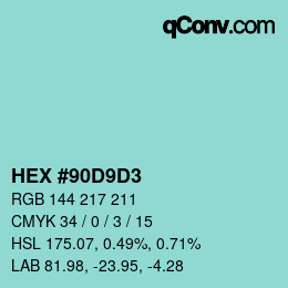 Color code: HEX #90D9D3 | qconv.com