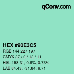 Farbcode: HEX #90E3C5 | qconv.com